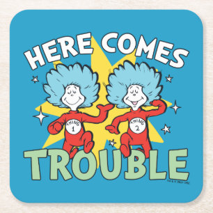 Dr. Seuss Thing One Thing Two Here Comes Trouble Square Paper Coaster