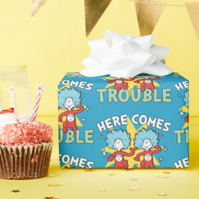 Dr. Seuss | Thing One Thing Two Here Comes Trouble Wrapping Paper (Birthday Party)