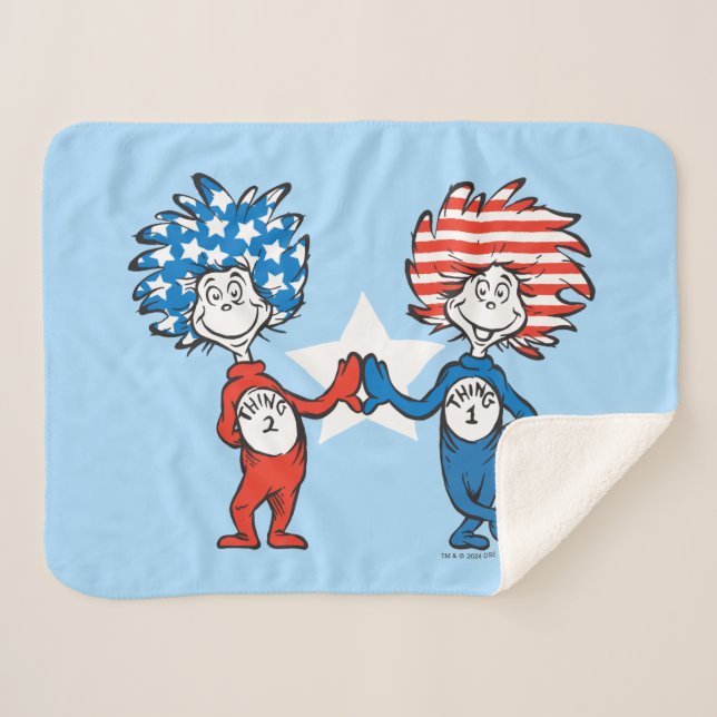 Dr. Seuss | Thing One Thing Two Patriotic Graphic Sherpa Blanket (Front (Horizontal))