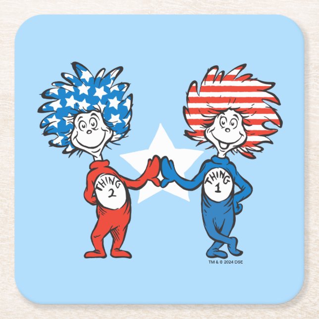 Dr. Seuss | Thing One Thing Two Patriotic Graphic Square Paper Coaster (Front)
