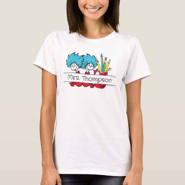Dr. Seuss | Thing One Thing Two Teacher Name T-Shirt (Front)