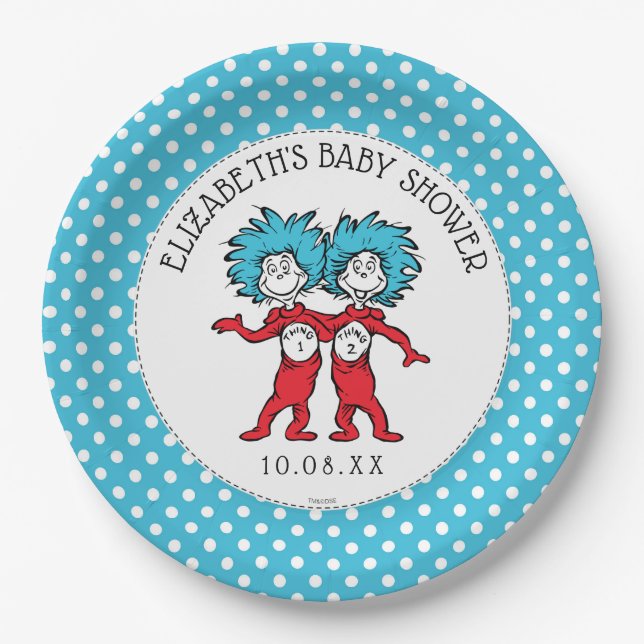Dr. Seuss Thing One Thing Two | Twins Baby Shower Paper Plate (Front)
