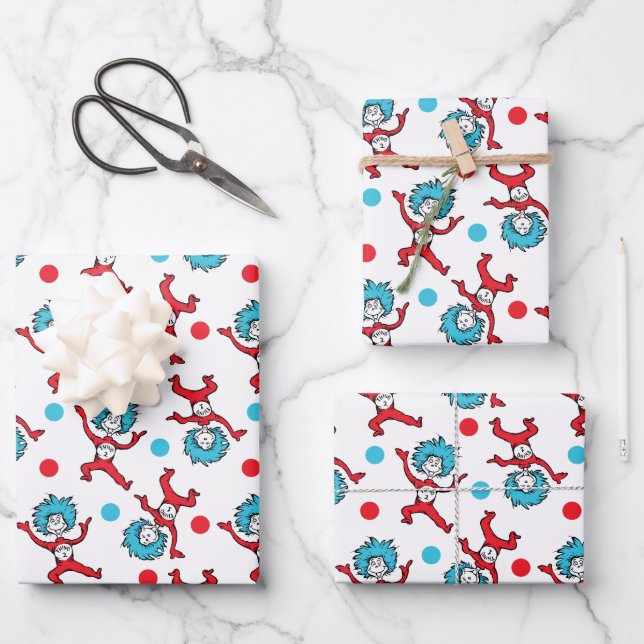 Dr. Seuss Thing One Thing Two | Twins Baby Shower Wrapping Paper Sheet (Front)
