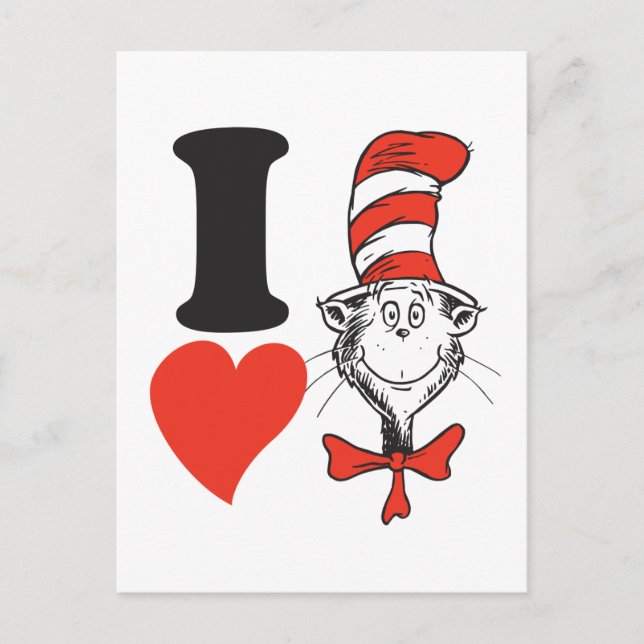 Dr. Seuss Valentine | I Heart Cat in the Hat Holiday Postcard (Front)