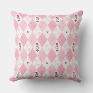 Dr. Seuss Valentine Pink Argyle Cat in the Hat Cushion