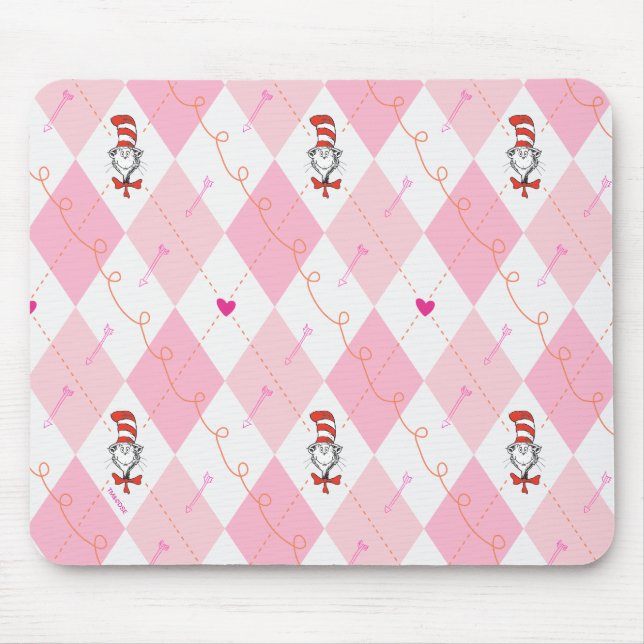 Dr. Seuss Valentine | Pink Argyle Cat in the Hat Mouse Pad (Front)