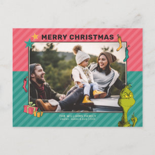 Dr. Seuss Vintage Grinch Family Photo Holiday Postcard