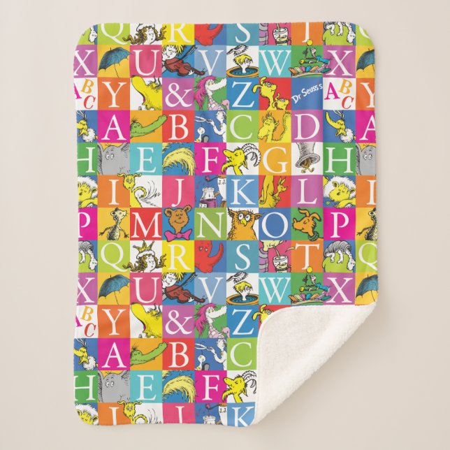 Dr. Seuss's ABC Colourful Block Letter Pattern Sherpa Blanket (Front)