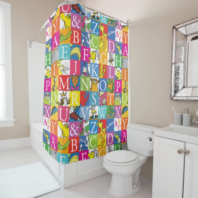Dr. Seuss's ABC Colourful Block Letter Pattern Shower Curtain (In Situ)