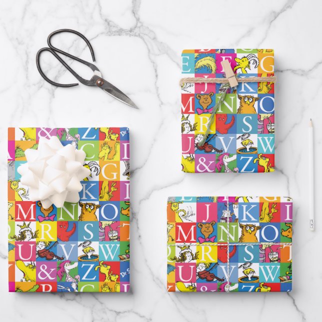 Dr. Seuss's ABC Colourful Block Letter Pattern Wrapping Paper Sheet (Front)