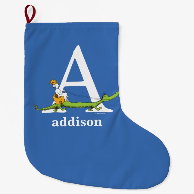 Dr. Seuss's ABC: Letter A - White | Add Your Name Large Christmas Stocking (Front)