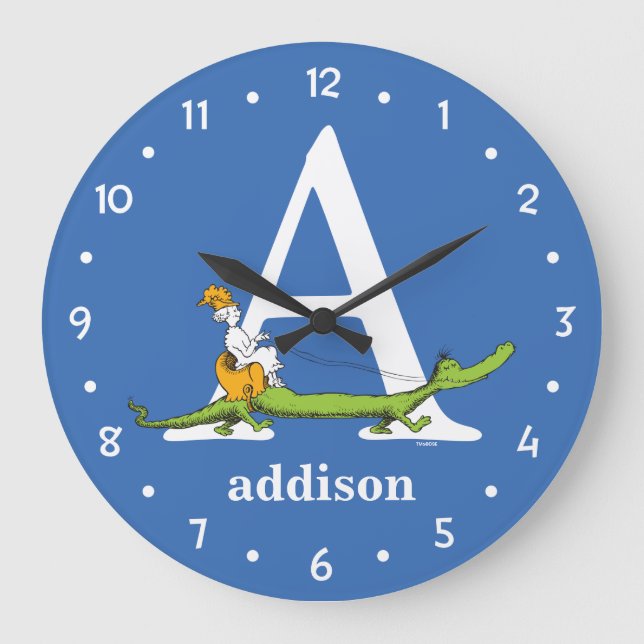 Dr. Seuss's ABC: Letter A - White | Add Your Name Large Clock (Front)