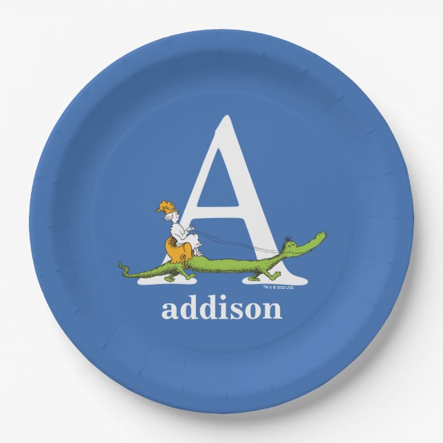 Dr. Seuss's ABC: Letter A - White | Add Your Name Paper Plate (Front)