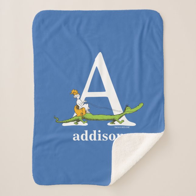 Dr. Seuss's ABC: Letter A - White | Add Your Name Sherpa Blanket (Front)