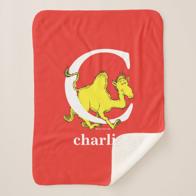 Dr. Seuss's ABC: Letter C - White | Add Your Name Sherpa Blanket (Front)
