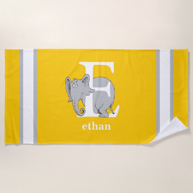 Dr. Seuss's ABC: Letter E - White | Add Your Name Beach Towel (Front)