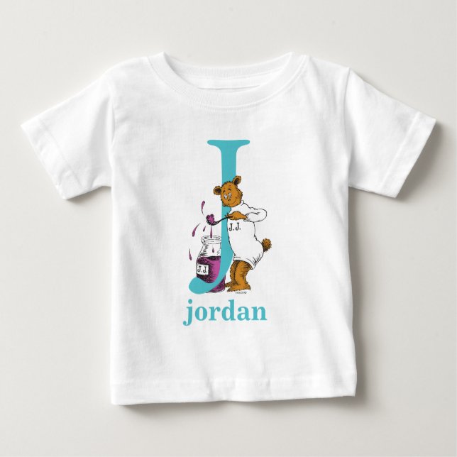 Dr. Seuss's ABC: Letter J - Teal | Add Your Name Baby T-Shirt (Front)