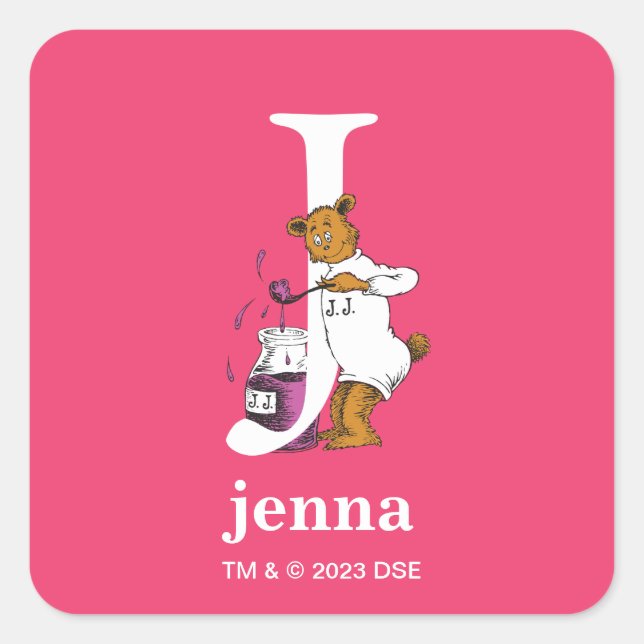Dr. Seuss's ABC: Letter J - White | Add Your Name Square Sticker (Front)