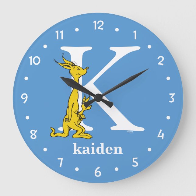 Dr. Seuss's ABC: Letter K - White | Add Your Name Large Clock (Front)