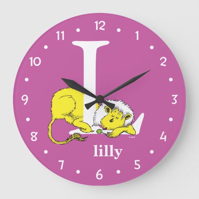 Dr. Seuss's ABC: Letter L - White | Add Your Name Large Clock (Front)