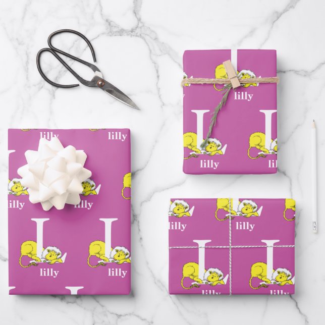 Dr. Seuss's ABC: Letter L - White | Add Your Name Wrapping Paper Sheet (Front)