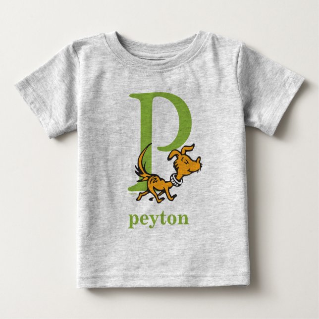 Dr. Seuss's ABC: Letter P - Green | Add Your Name Baby T-Shirt (Front)