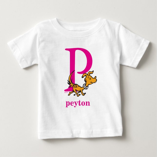 Dr. Seuss's ABC: Letter P - Pink | Add Your Name Baby T-Shirt (Front)