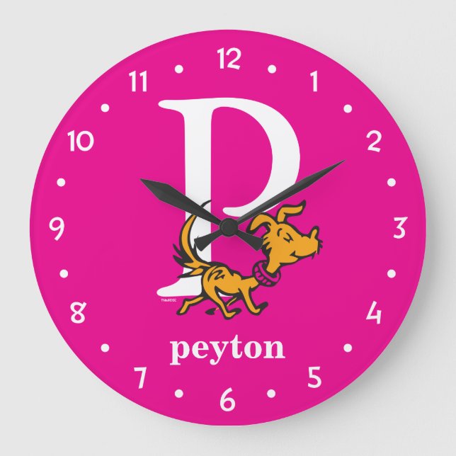 Dr. Seuss's ABC: Letter P - White | Add Your Name Large Clock (Front)