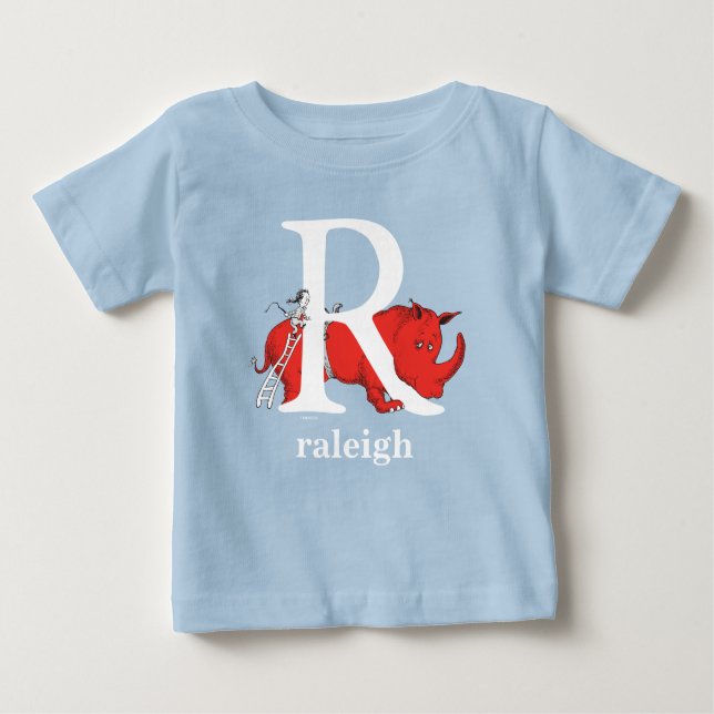 Dr. Seuss's ABC: Letter R - White | Add Your Name Baby T-Shirt (Front)