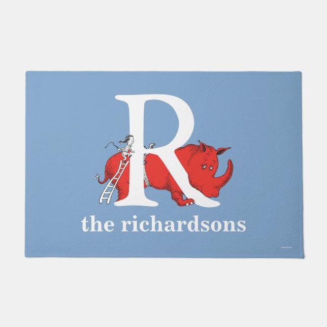 Dr. Seuss's ABC: Letter R - White | Add Your Name Doormat (Front)