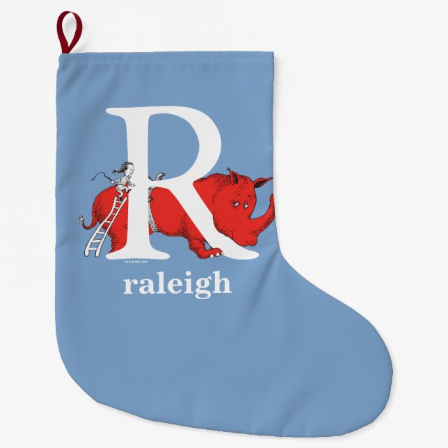 Dr. Seuss's ABC: Letter R - White | Add Your Name Large Christmas Stocking (Front)