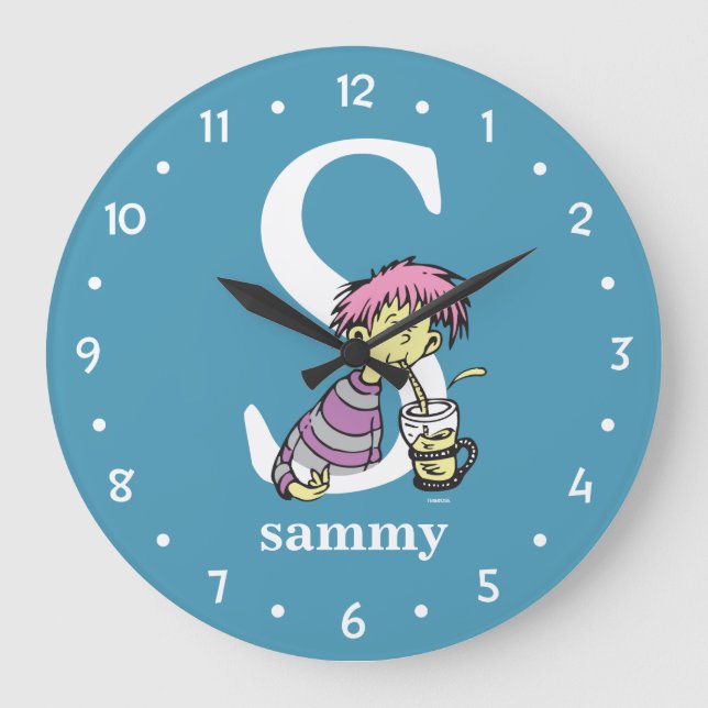 Dr. Seuss's ABC: Letter S - White | Add Your Name Large Clock (Front)