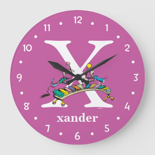 Dr. Seuss's ABC: Letter X - White | Add Your Name Large Clock (Front)