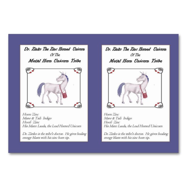 Dr. Zinko The Zinc-Horned Unicorn Trading Card (Front)