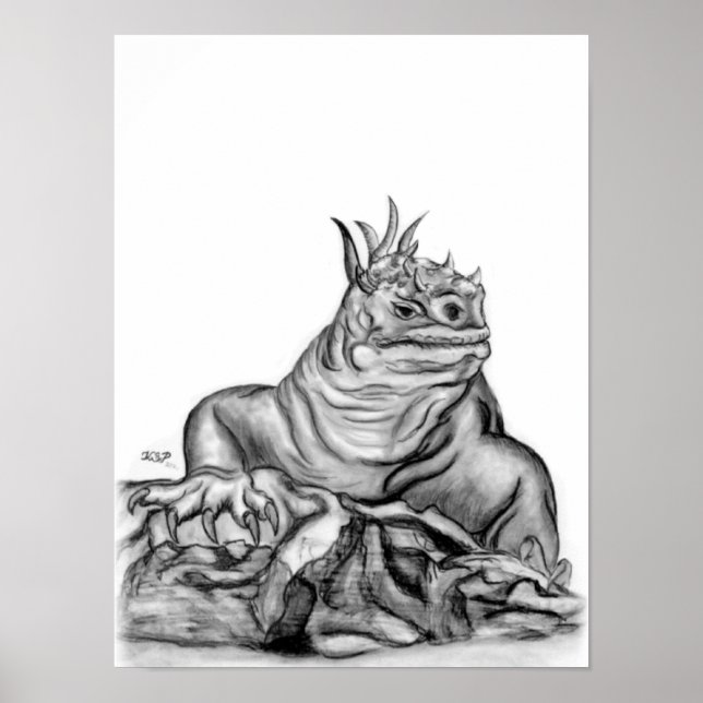 Drache am Fels schwarz-weiß design Poster (Front)