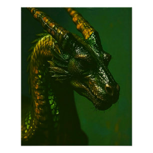 Drachen Kopf Portrait  im Malerei Stil Poster