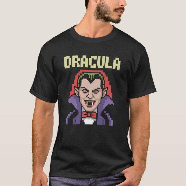 Dracula 16-Bit Retro Horror Pixel Arcade Art T-Shirt (Front)