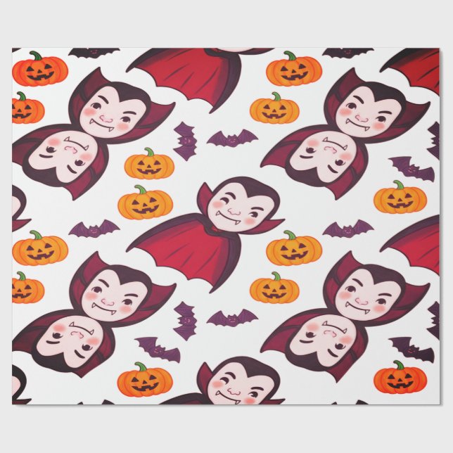 Dracula and Bats Spooky Fun Halloween  Wrapping Paper (Flat)