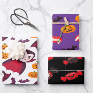 Dracula and Bats Spooky Fun Halloween  Wrapping Paper Sheet