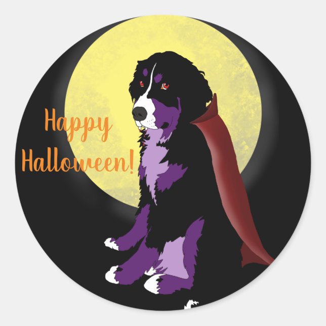 Dracula Bernese Mountain Dog Halloween  Classic Round Sticker (Front)