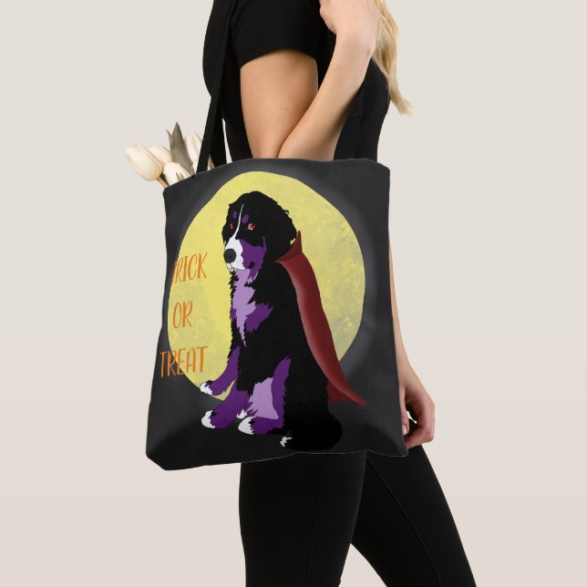 Dracula Bernese Mountain Dog Halloween Tote Bag (Close Up)