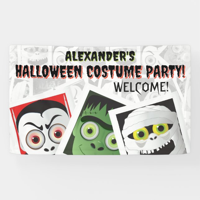 Dracula Frankenstein Mummy Halloween Monster Photo Banner (Horizontal)