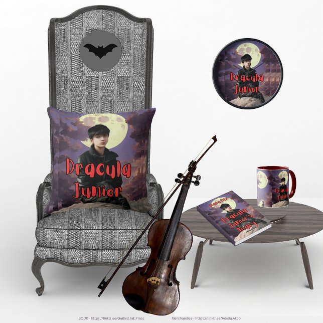 Dracula Junior Clock (DJ Clock, Throw Pillow, Mug & Book by Quilled Ink Press & Adiela Akoo. Browse our store for more)