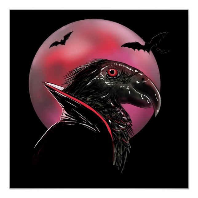 Dracula Parrot Blood Moon Illustration Poster (Front)