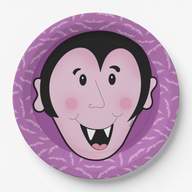 Dracula Vampire Bat Halloween Purple Bats  Paper Plate (Front)