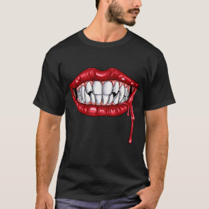 Dracula Vampire Fangs Teeth Lips Halloween T-Shirt