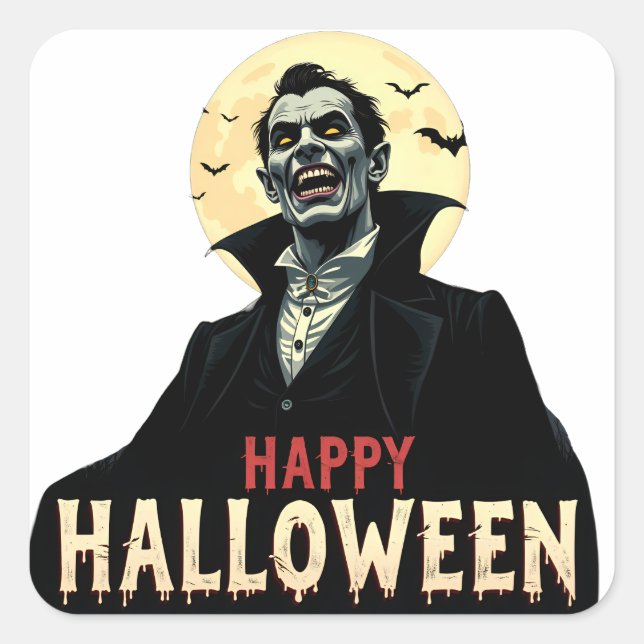 Dracula Wishes You a Spooky Night Square Sticker (Front)