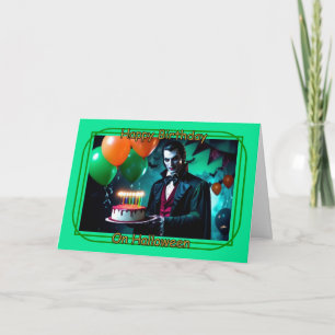 Dracula with Cake - Happy Birthday on Halloween Card