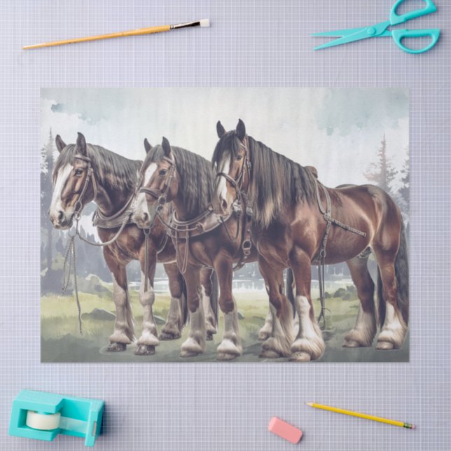 Draft Horses Decoupage Tissue Paper (Craft)