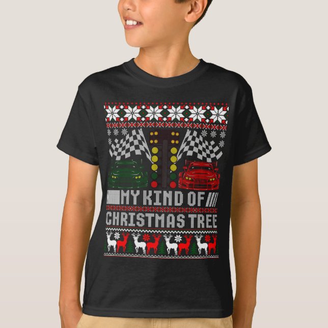 Drag Racing Christmas Tree Race Car Ugly Sweater (Front)
